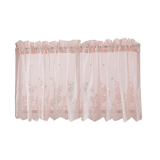 Xiao Hua Cortina de encaje con bordado floral, translúcida, ideal para decorar dormitorios y cocinas, color rosa, 1 pieza, 135 x 61 cm