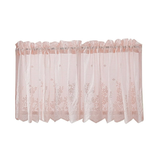 Xiao Hua Cortina de encaje con bordado floral, translúcida, ideal para decorar dormitorios y cocinas, color rosa, 1 pieza, 135 x 61 cm