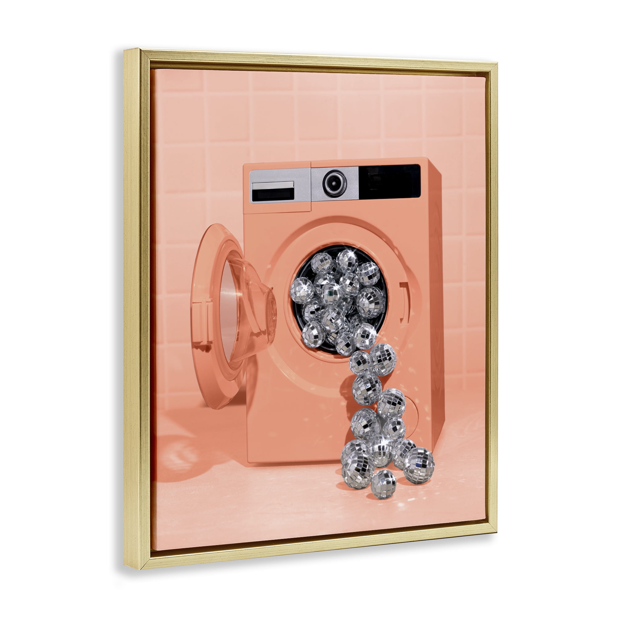 Stupell Industries Disco Laundry Machine over Orange Gold Framed Floater Canvas Wall Art, design by LISH Creative