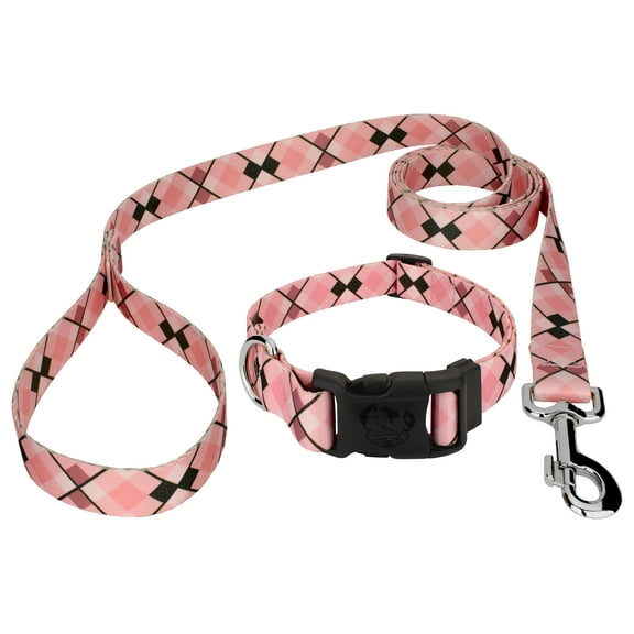 Country Brook Petz® Pink and Brown Argyle Everyday Dog Collar and Leash LTD Medium