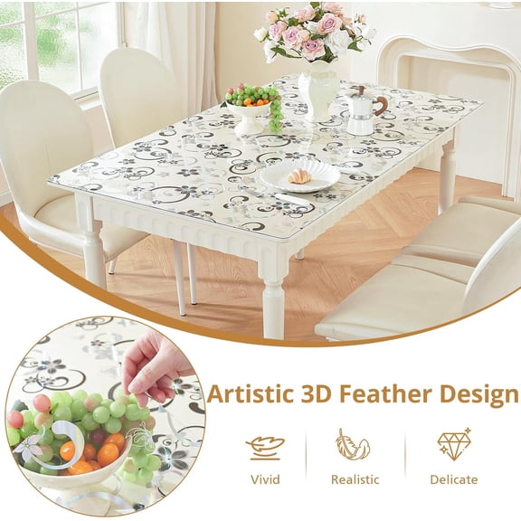 Floral Table Protector 36 x 72 Inch, 2mm Thick Plastic Table Cover, Waterproof Vinyl Tablecloth Rectangular Desk Protector Mat for Kitchen, Dining Room & Coffee Tabletop