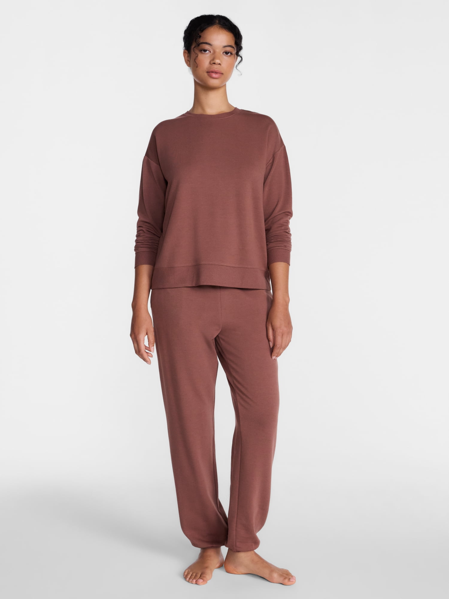 Joyspun Women's Fleece Lounge Sleep Top with Long Sleeves, Sizes XS-3X