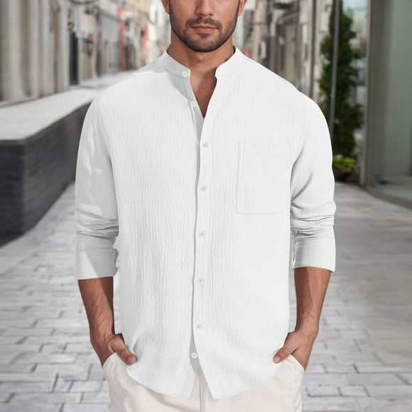 Button Down Dress Shirt Men Mens Casual Collared Shirts Boho Shirt Men Men Longsleeve Shirt Mens Everyday Shirts, White, S