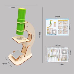 DIY Microscope Kit - 7.9 x 4.7 x 3.3in, Wooden Hand-Assembled Physics & Optics Experiment for Educational Science Projects