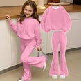 thumbnail image 3 of LIJCC Teen Girls Sweatsuit Solid 2 Piece Sweatsuits Round Collar Pullover Sweatshirts and bell-bottom trousers Sweat Set(Pink,9-10 Years), 3 of 5
