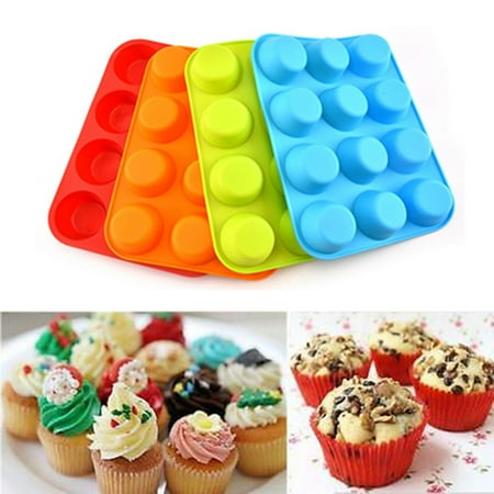 

12 Cup Silicone Muffin Cupcake Baking Pan Non Stick Dishwasher Microwave Safe