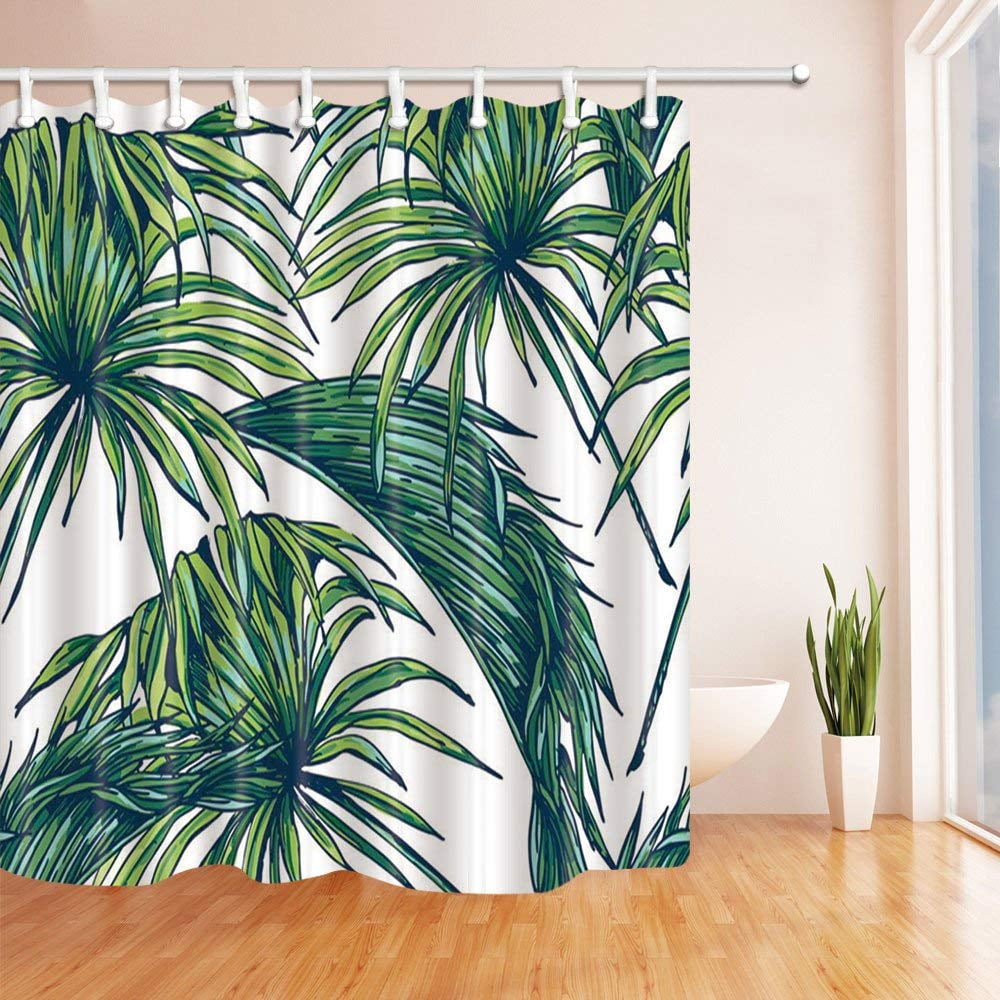 ARTJIA Tropical Leaves in White Decor Set Green Polyester Fabric