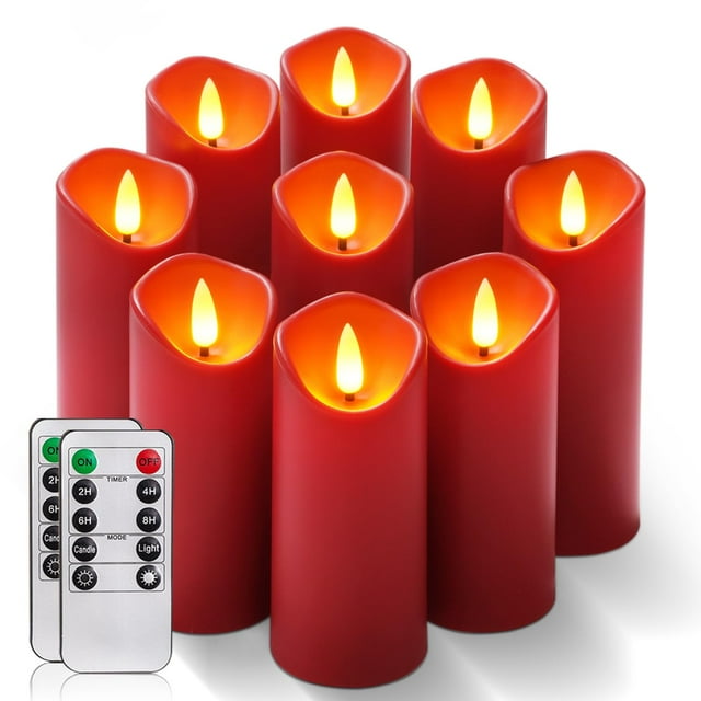 Velas sin llama Homemory, plástico, color burdeos, juego de 9