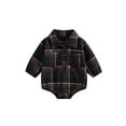 thumbnail image 2 of 0-24M Infant Baby Boy Romper 6M 12M 18M 24M Buttons Lapel Long Sleeve Vintage Plaid Pattern Jumpsuit with Pockets, 2 of 10