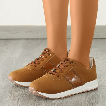 

Cathalem Women Sports Shoes Autumn And Winter Fashion Comfortable Round Toe Flat Solid Color Sneaker Heels for Women Size 11 Brown 8