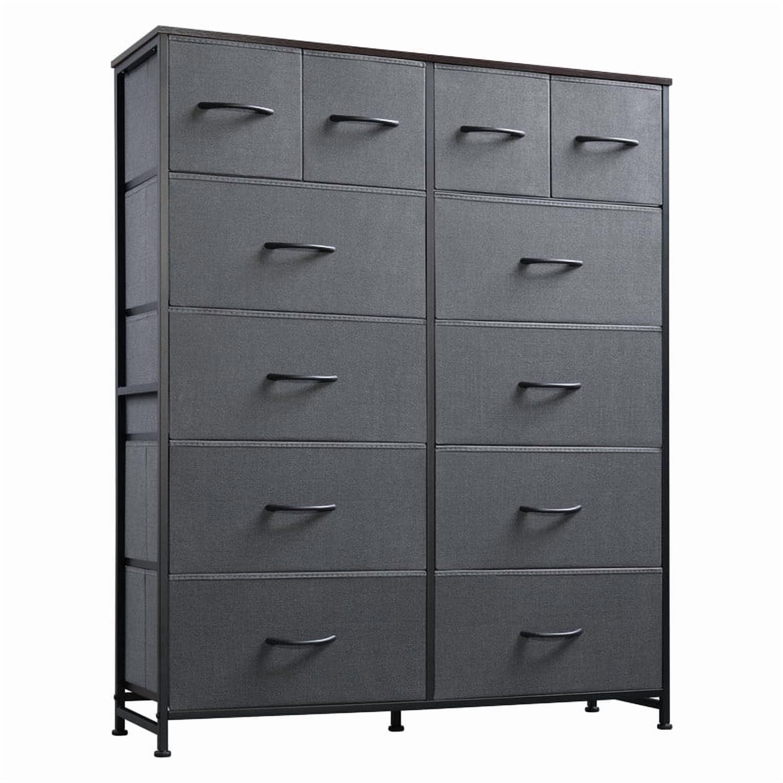 Kelno 12 Drawer Fabric Dresser Storage Tower Sturdy Steel Frame Wood Top Organizer, Gray