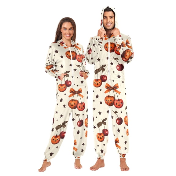 Adult Christmas Onesie Cherry Squash Adult Zipper One-Piece Pajamas Unisex Pajamas with Pockets