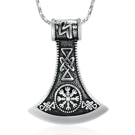 Cremation Jewelry for Ashes Norse Viking Axe Talisman Necklace, Vintage Jewelry Vegvisir Mjolnir Celtic Knot Urn Necklace Memorial Pendant for Ashes Holder Keepsake Jewelry