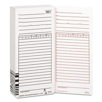 Acroprint 099111000 Time Card for Es1000 Electronic Totalizing Payroll Recorder 100/Pack