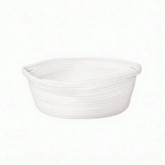 Cotton Rope Storage Basket, Decorative Organizer for Closet Bathroom Vanity Desktop, Natural White & Beige