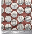 thumbnail image 1 of Soimoi Brown Cotton Voile Fabric Different City Monuments Architectural Print Fabric by the Yard 42 Inch Wide, 1 of 3