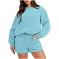thumbnail image 3 of YUGYXL Two Piece Outfits for Women Solid Color Thin Fleece Sweatshirt Matched Shorts Sets 2025 Plus Size Casual Soft Matching Set Sweatsuit Tracksuit Clothes Gift for Family, 3 of 8