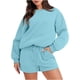thumbnail image 2 of ICHUANYI Clearance Women Fashion Round-Neck Blouse Long Sleeve Tops Sweatshirt Shorts Casual Suit Sets(Light Blue, XL) ICHUANYI WER2023081205088, 2 of 7