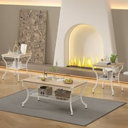 VECELO 3-Piece Coffee Table Set, Modern Living Room Sets with Coffee Table + 2 End Side Tables, Oak/White