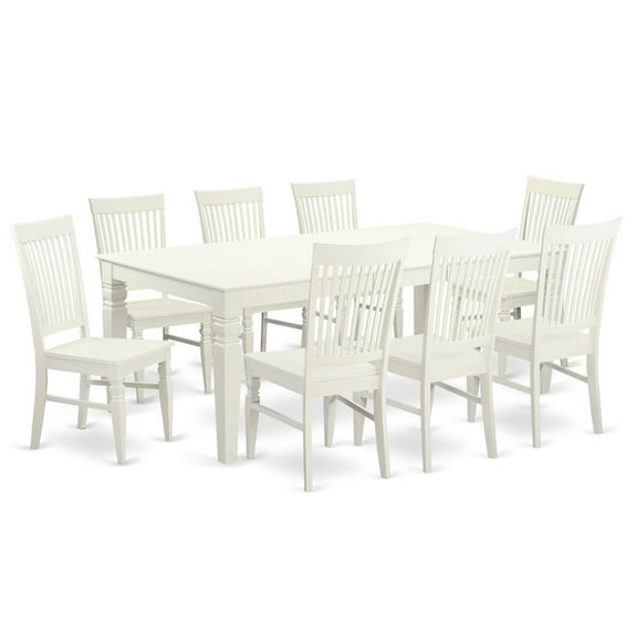 FurniFact Elegant 9-Piece White Dining Table Set for 8 with Solid Wood Chairs