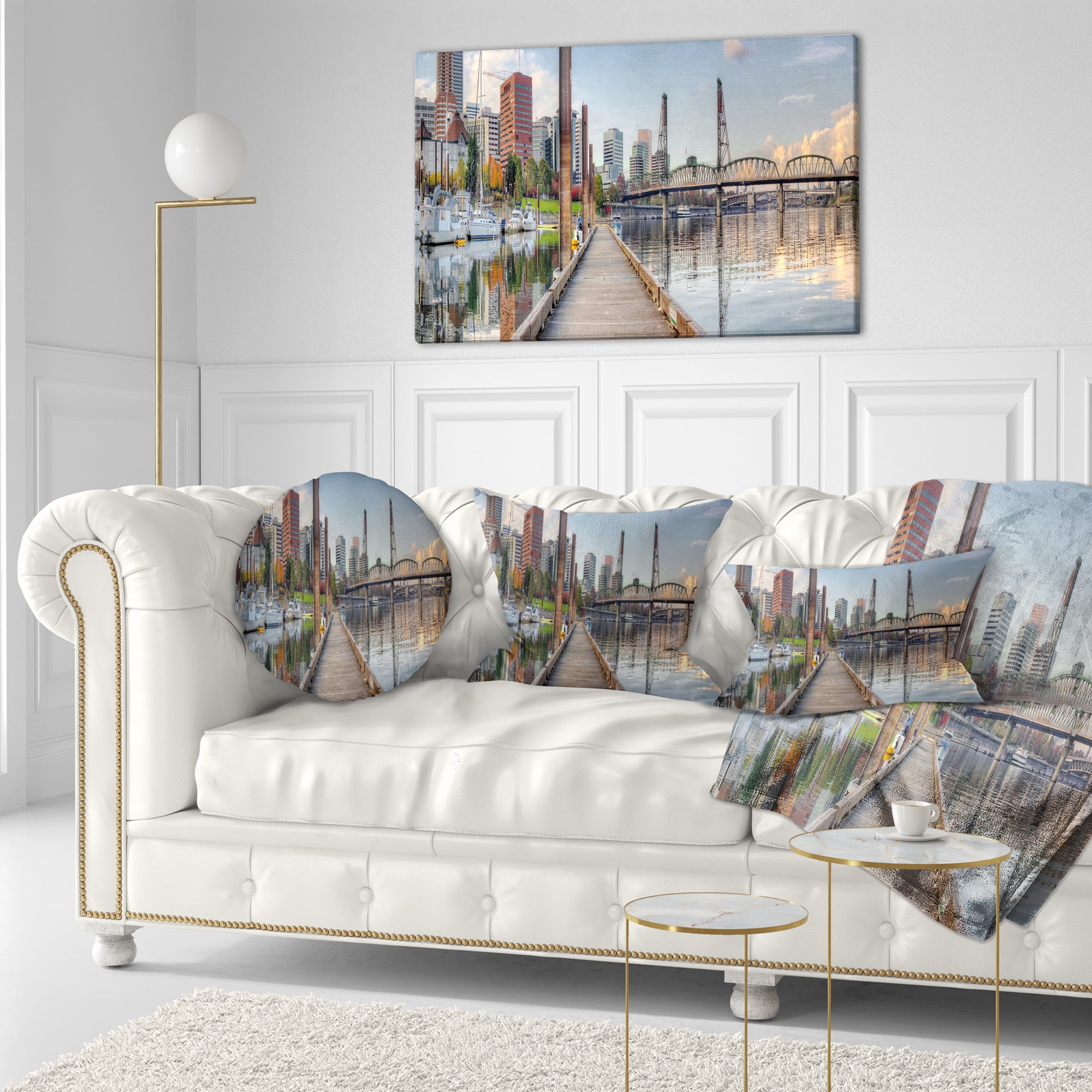 Designart Marina Along the River - Landscape Photography Throw Pillow - 12x20