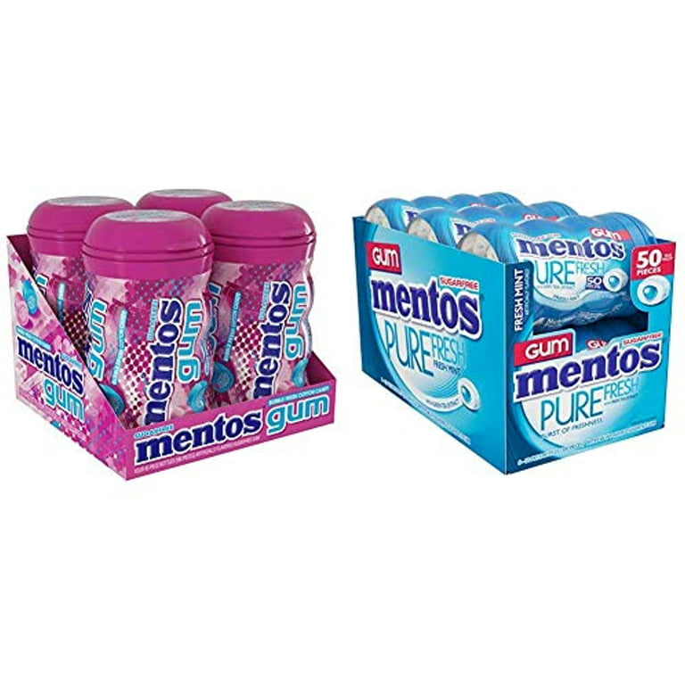 Mentos Sugar-Free Chewing Gum with Xylitol, Bubble Fresh Cotton Candy, 45  Piece Bottle Bulk Pack of 4 & Pure Fresh Sugar-Free Chewing Gum with