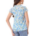 thumbnail image 3 of INSPIRAR CHIC Blusa Floral para Mujeres del Día de San Valentín con Mangas Cortas de Capucha, Tops de Chifón Casual con Volantes, M Azul Cielo, 3 of 6