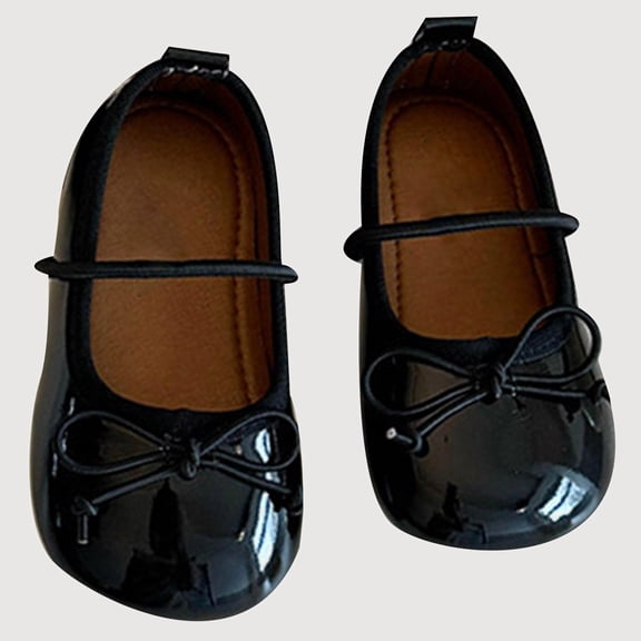 Gyujnb Bow Mary Jane Flat Shoes for Girls, Adjustable Strap, Flat, Closed Toe Casual Dress Shoes (Toddler, Little Girls, Big Girls),5-5.5 Years