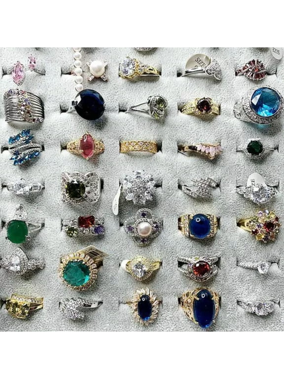 Luxurious Rings Wholesale Mixed Lots 5-100pc Big Gemstones Crystal Delicate Jewelry Ring-100pcs