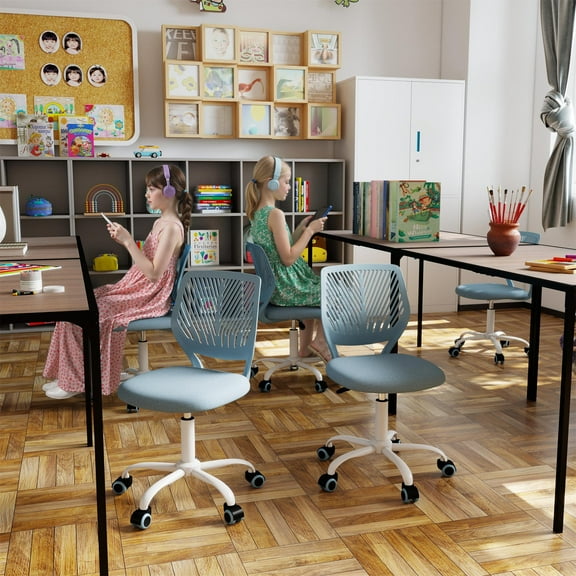 Homy Casa School Student Desk Chair Set of 2, Ergonomic Classroom Task Chairs, Blue