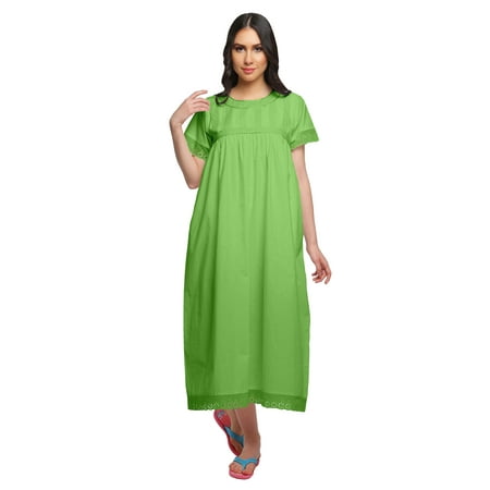 

Moomaya Lace Neckline Cotton Sleepwear For Ladies Womens Round Neck Nightdress