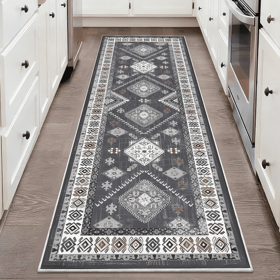 TECHVIDA 2'x6' Hallway Runner Rug Boho,Non Slip Machine Washable Rugs for Hallway Kitchen,Dark Grey