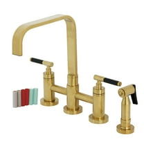 Kingston Brass KS8257CKLBS Kaiser Two-Handle 4-Hole Deck Mount Bridge Kitchen Faucet with Brass Side Sprayer in Brushed Brass