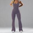 thumbnail image 2 of Lenpel Women's Flare Jumpsuits Sleeveless Suqare Neck Crunch Butt Backless Bell Bottom Yoga Rompers Bootcut Workout Bodysuits, 2 of 6