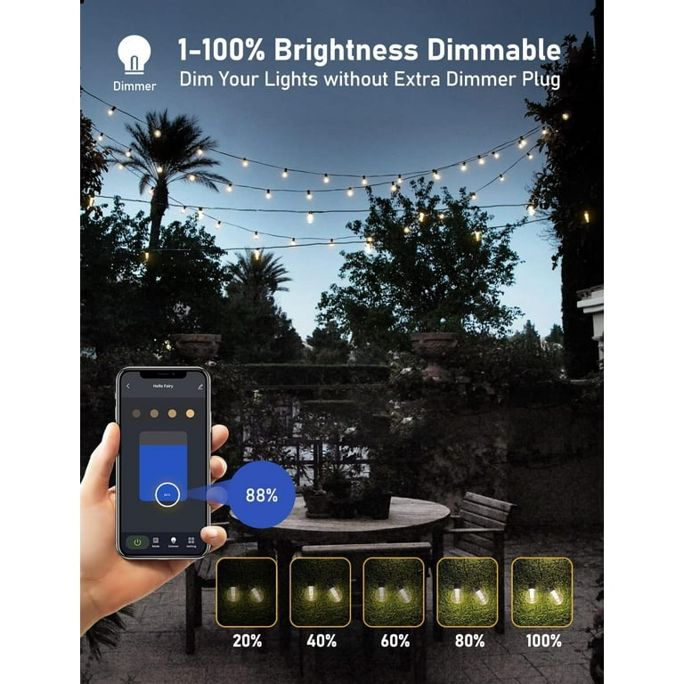 Outdoor String Lights with Dimmer App Control, 100Ft Patio Lights  Waterproof Shatterproof G40 Globe 50 LED Bulbs 2700K, Connectable Christmas  Hanging
