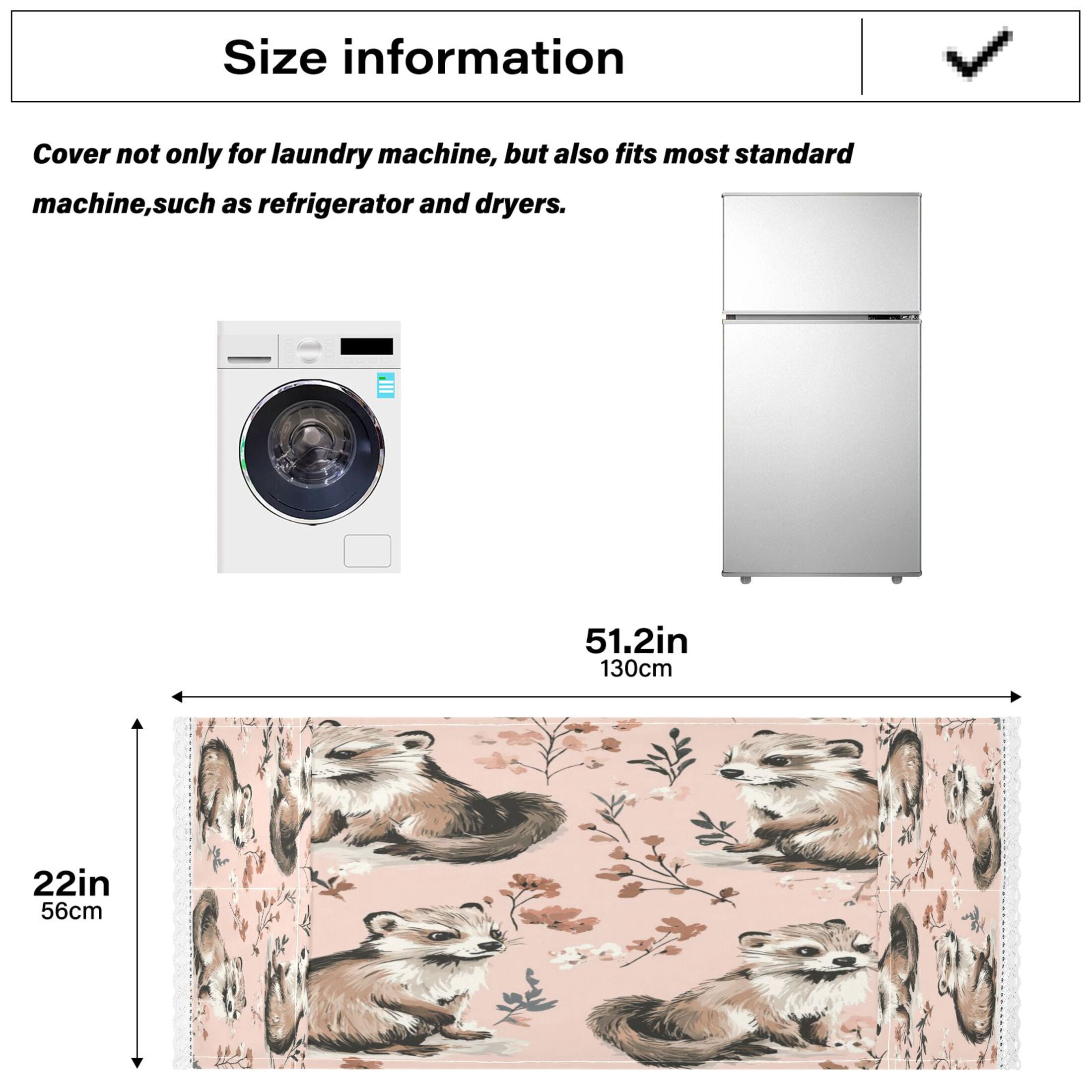 Cute MinkWasher and Dryer Covers Dust-Proof and Oil Resistant Fridge Cover with 4 Storage Pockets Washing Machine Top Cover for Laundry Kitchen Home 51.2 x 22 In