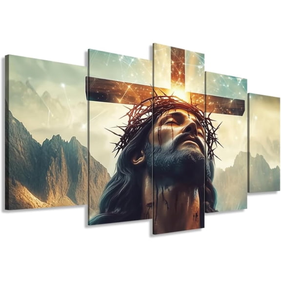 ZHONGYUTONG 5 Piece Christian Wall Art Jesus Pictures Set of 5 for Christ Church Dining Living Room Home Decor Cross Painting Canvas God Poster Prints Framed (8x14inx2pcs 8x18inx2pcs 8x22inx1pcs)