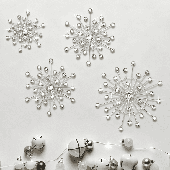 4PCS Starburst Metal Wall Decor Set, Silver Mid Century Wall Art for Living Room Bedroom, Vintage Iron Wall Sculptures in Multiple Sizes, Modern Starburst Wall Accents for Home Decorations