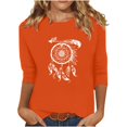 thumbnail image 2 of Heisall Women's Spring Autumn Tops 3/4 Sleeve Round Neck Casual Fashion Blouses Orange Festival Print Shirts, 2 of 4