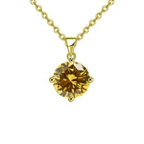 Paris Jewelry 18k Yellow Gold 2 Carat Created Yellow Sapphire Round Stud Necklace 18 inch Plated