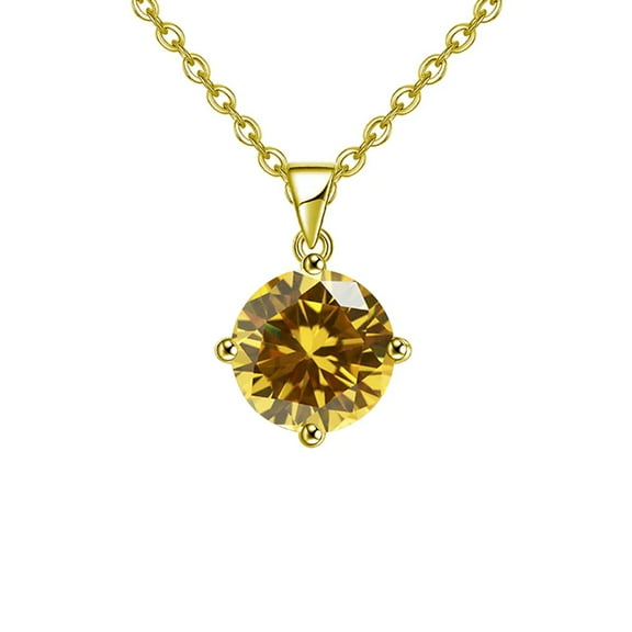 Paris Jewelry 18k Yellow Gold 2 Carat Created Yellow Sapphire Round Stud Necklace 18 inch Plated