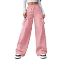 thumbnail image 1 of Hngshg Plus Size Cargo Pants for Women Drawstring Elastic Waist Solid Color Trendy Multi Pants Outdoors Wide Leg Pants with Pockets, 1 of 7