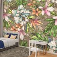 thumbnail image 2 of Peel and Stick Wallpaper Canvas seamless tropical classic elements mosnstera palm hibiscus Modern Art Wall Mural Decor Self Adhesive and Removable 100in x 144in, 2 of 7