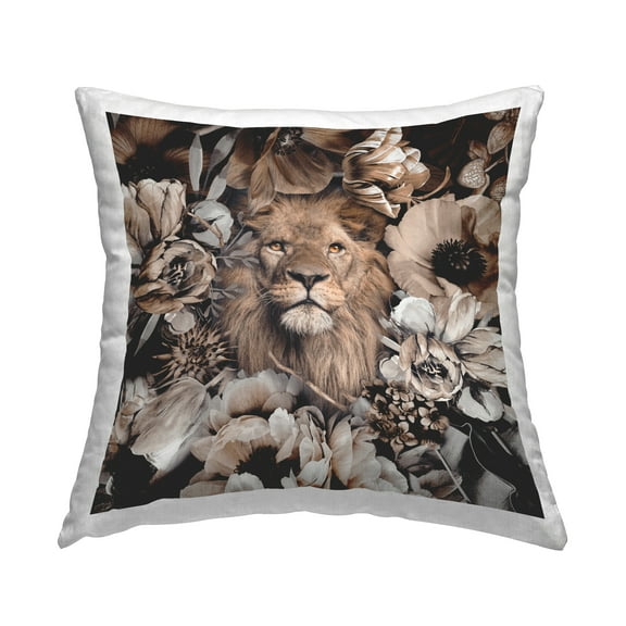 Stupell Industries Mixed Flowers & Lion Decorative Printed Throw Pillow Design by Reinders.