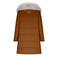 thumbnail image 4 of Women's Mid-Length Hooded Cotton Coat, Faux Fur Trim Parka, Long Sleeve Quilted Jacket, Casual Streetwear Coat, Drawstring Waist Puffer Coat, Cold Weather Outerwear Brown, 4 of 5