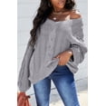 thumbnail image 4 of Asyoly Women Ribbed Cable Knit Sweater Long Sleeve Solid Color Off Shoulder Sexy Deep V Neck Casual Loose Pullover Oversized Jumpers, 4 of 7