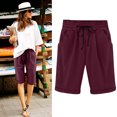 thumbnail image 2 of Fsgntruao Bermuda Shorts for Women Elastic Waist Knee Length Casual Loose Drawstring Capri Pants with Pockets Wide Leg Summer Shorts, 2 of 6
