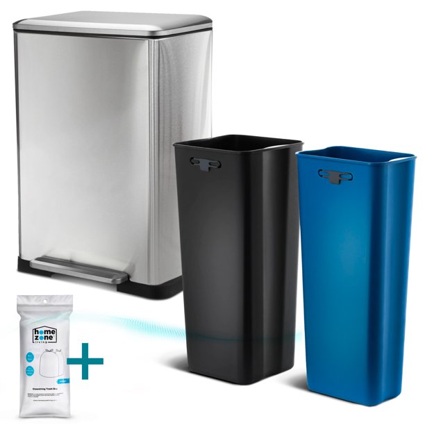 Home Zone Living 13 gal Dual Kitchen Trash Can in Stainless Steel