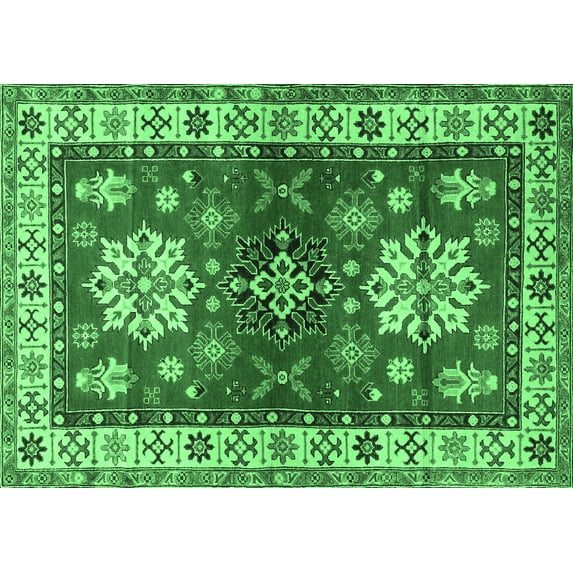 Ahgly Company Indoor Rectangle Geometric Emerald Green Traditional Area Rugs, 5' x 8'