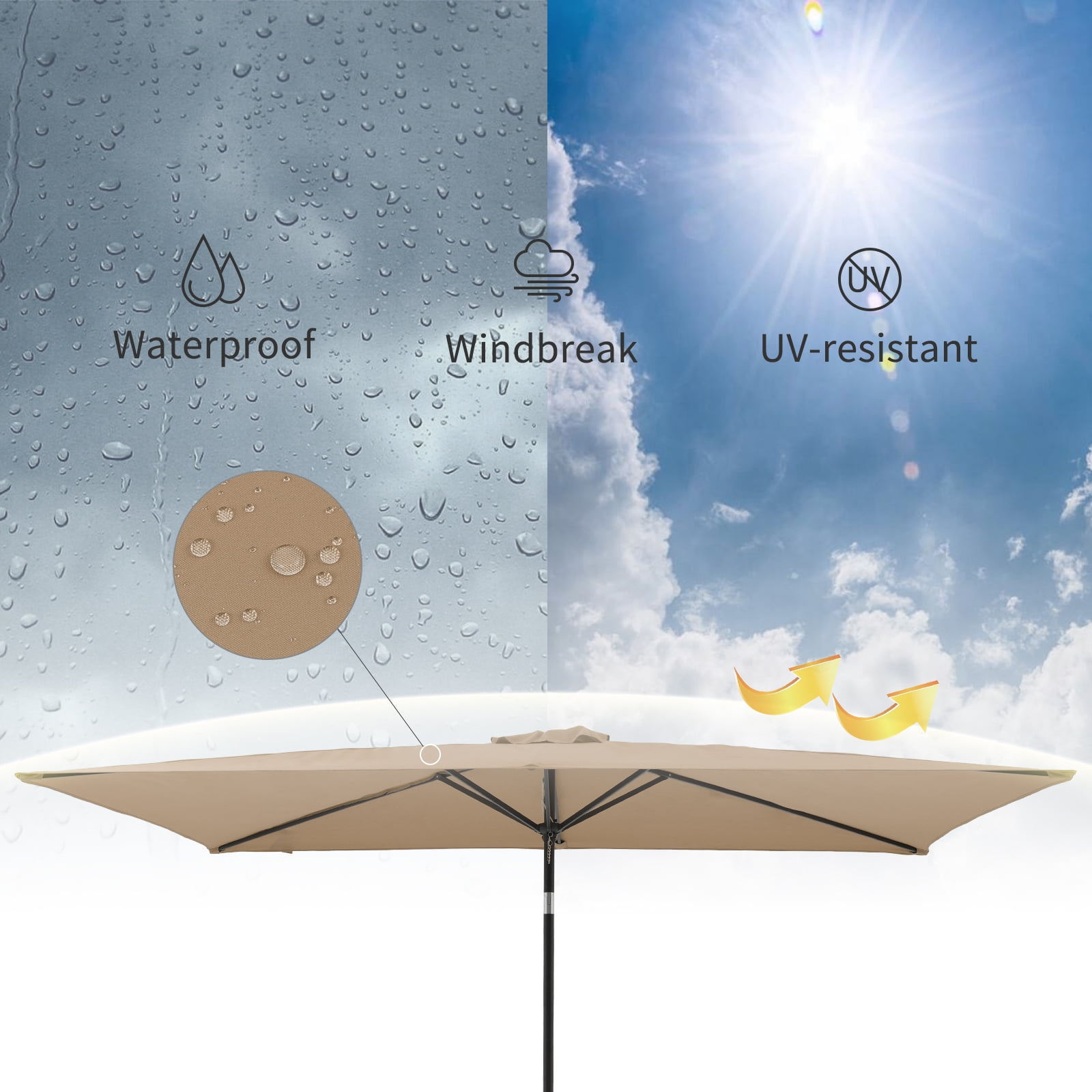9.8FT Outdoor Rectangular Patio Umbrella, with Crank & Push-Button Tilt, & Durable All - Weather Design, UV Protection, Waterproof, for Garden, Backyard, Pool, Beige